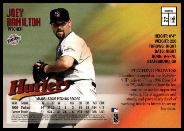 1997 Topps Finest Joey Hamilton #27 (Back)