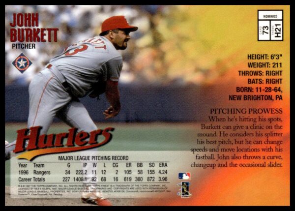 1997 Topps Finest John Burkett #73 (Back)