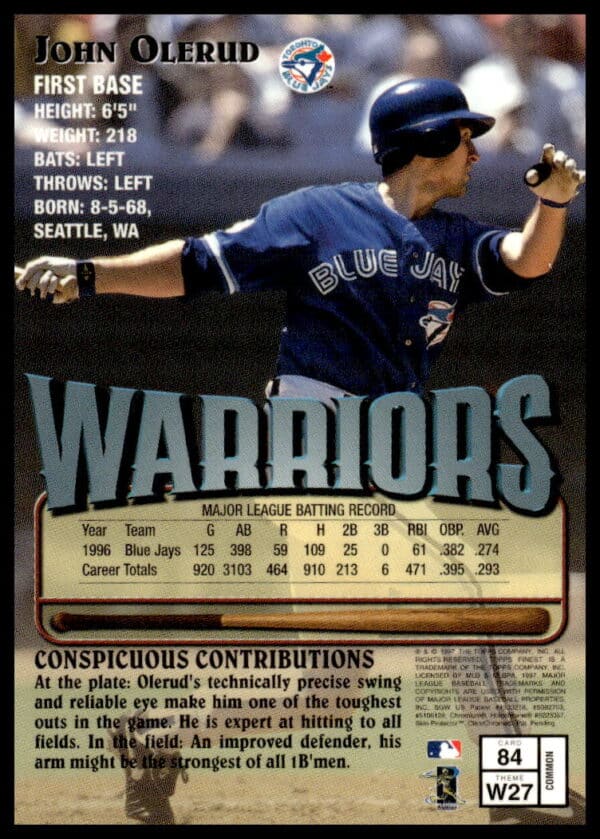 1997 Topps Finest John Olerud #84 (Back)