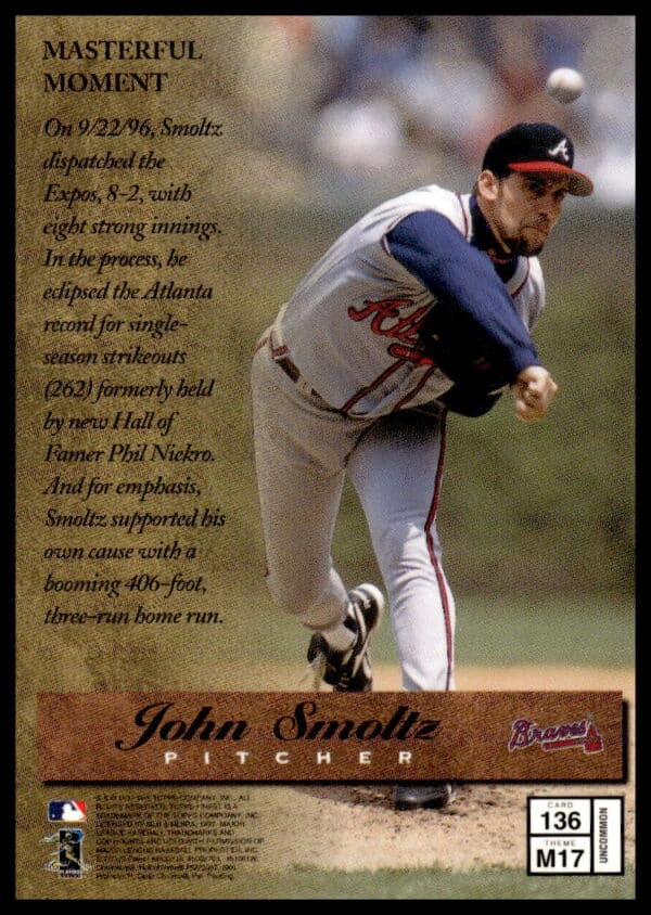 1997 Topps Finest John Smoltz #136 (Back)