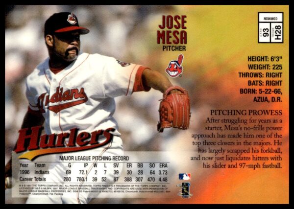 1997 Topps Finest Jose Mesa #93 (Back)