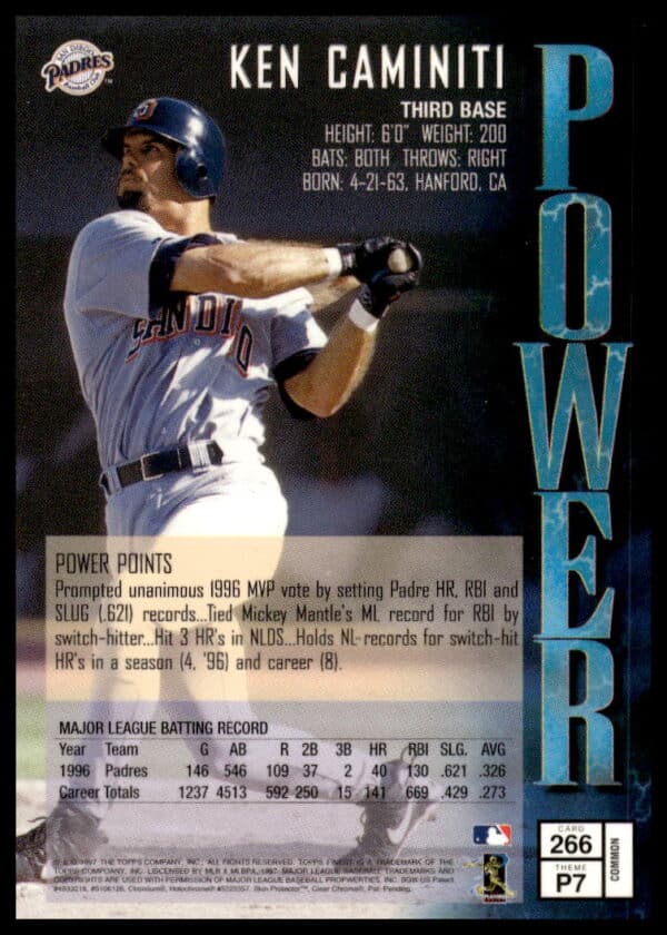 1997 Topps Finest Ken Caminiti #266 (Back)