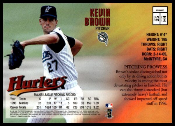 1997 Topps Finest Kevin Brown #25 (Back)