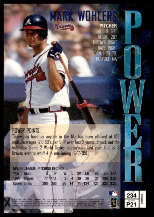 1997 Topps Finest Mark Wohlers #234 (Back)