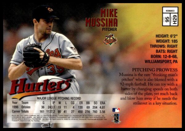 1997 Topps Finest Mike Mussina #95 (Back)