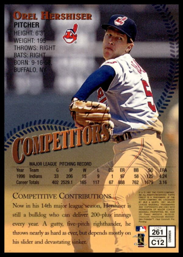 1997 Topps Finest Orel Hershiser #261 (Back)