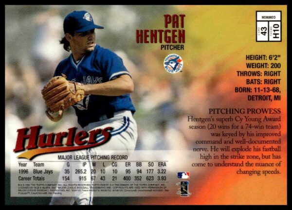 1997 Topps Finest Pat Hentgen #43 (Back)