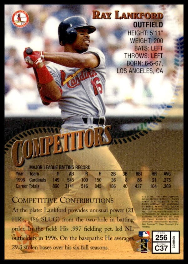 1997 Topps Finest Ray Lankford #256 (Back)