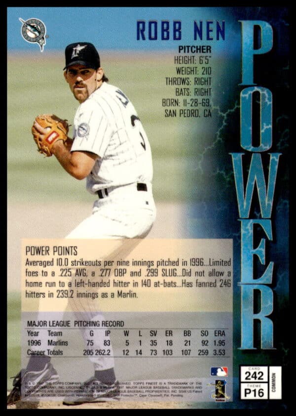 1997 Topps Finest Robb Nen #242 (Back)