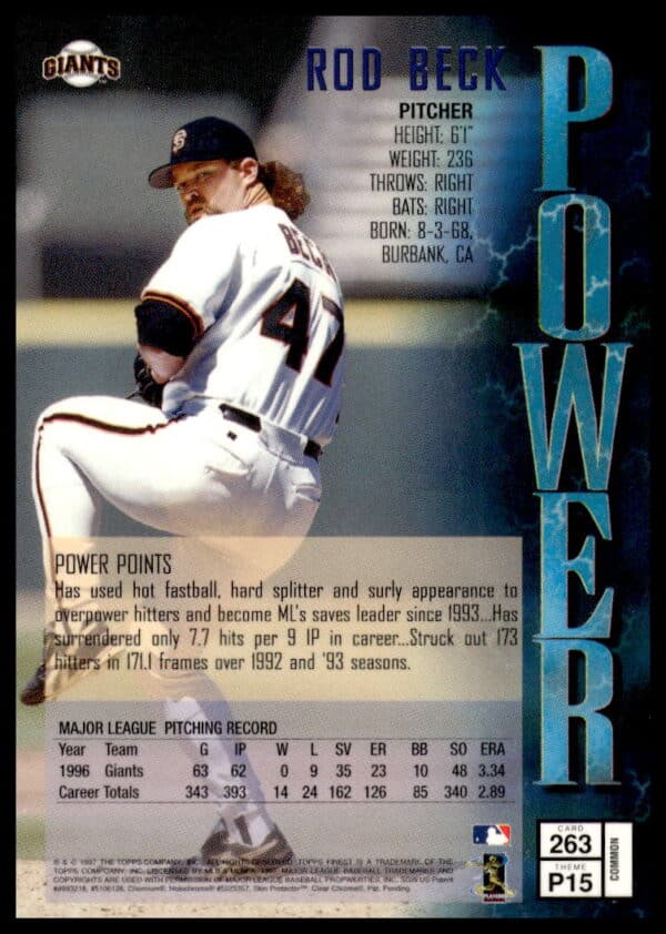 1997 Topps Finest Rod Beck #263 (Back)