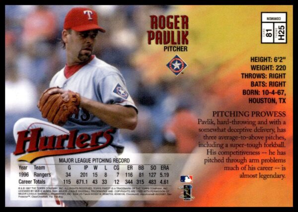 1997 Topps Finest Roger Pavlik #81 (Back)