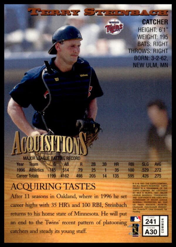 1997 Topps Finest Terry Steinbach #241 (Back)
