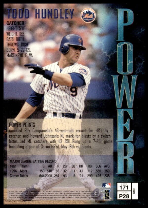 1997 Topps Finest Todd Hundley #171 (Back)