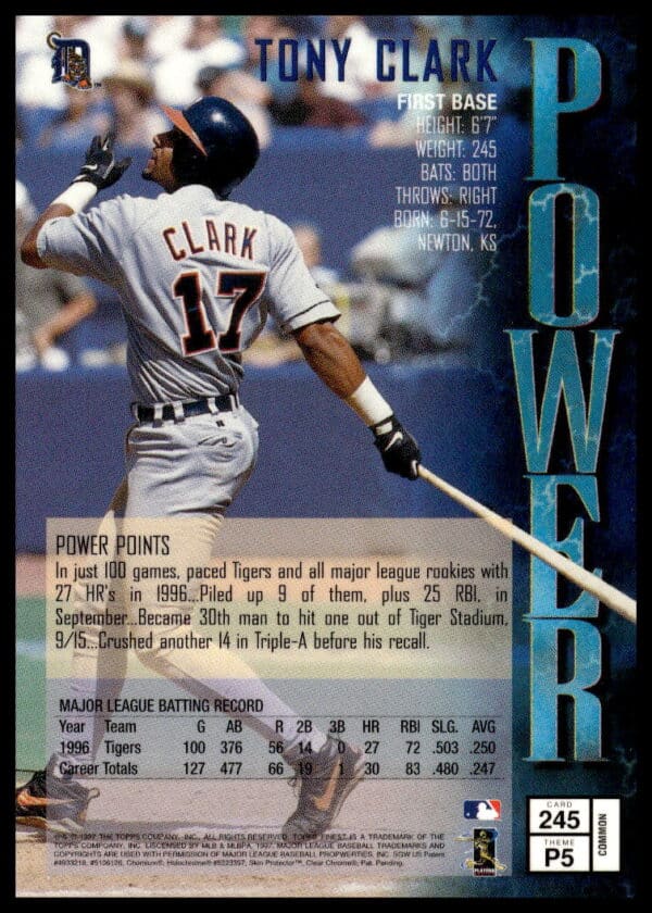 1997 Topps Finest Tony Clark #245 (Back)