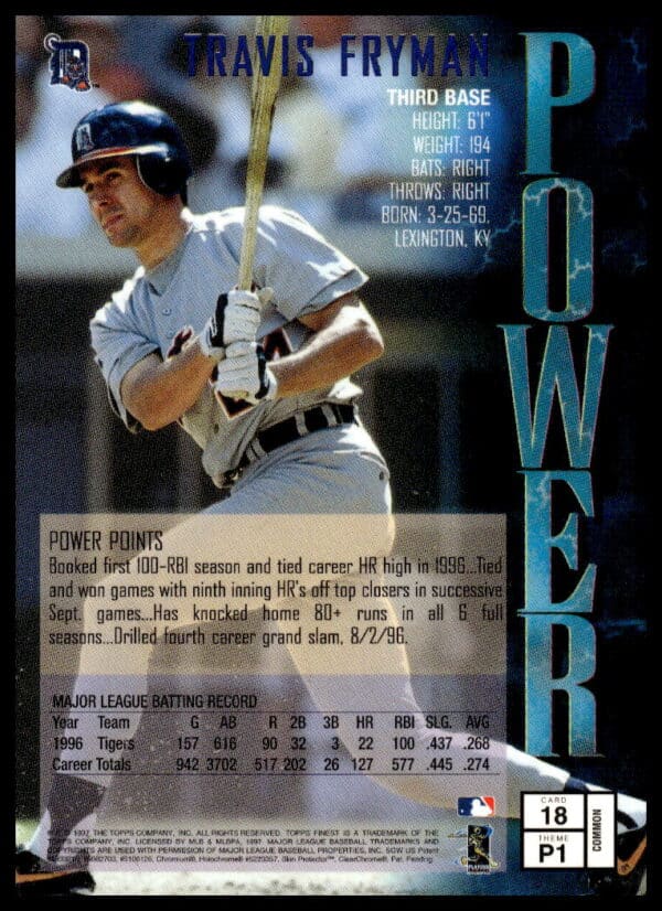 1997 Topps Finest Travis Fryman #18 (Back)