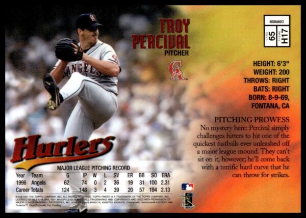 1997 Topps Finest Troy Percival #65 (Back)