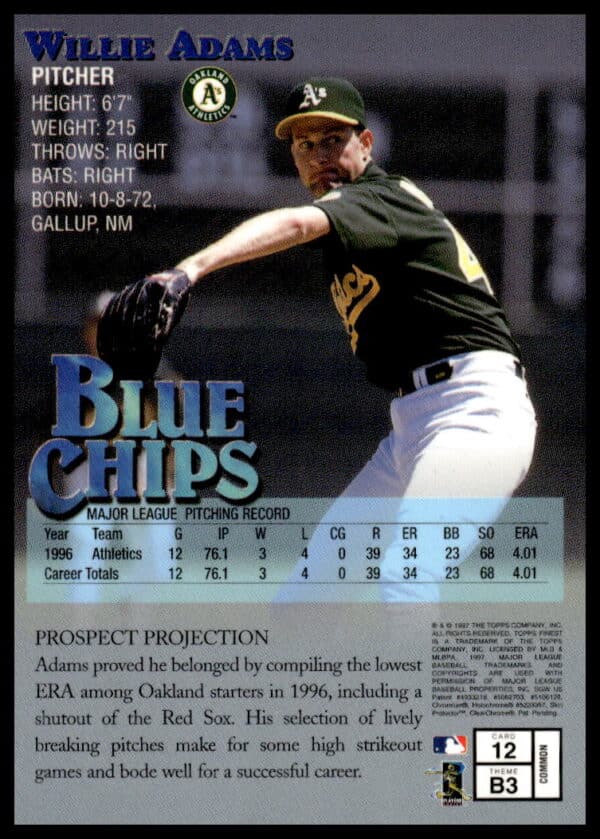 1997 Topps Finest Willie Adams #12 (Back)