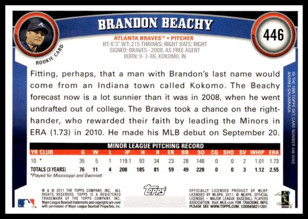 2011 Topps Brandon Beachy #446 (Back)