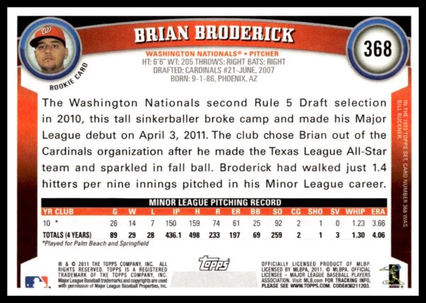 2011 Topps Brian Broderick #368 (Back)