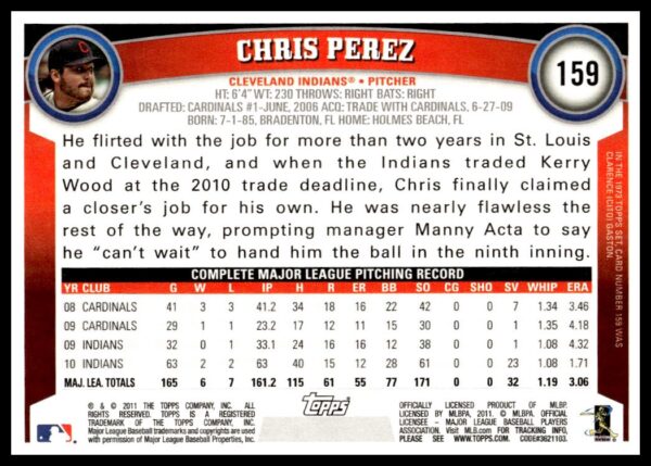 2011 Topps Chris Perez #159 (Back)