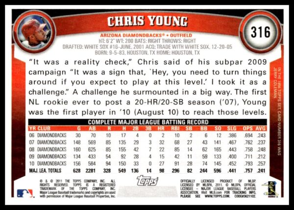 2011 Topps Chris Young #316 (Back)