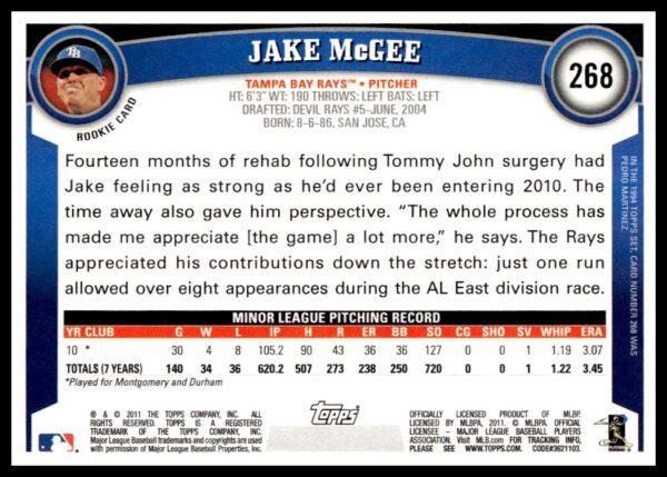 2011 Topps Jake McGee #268 (Back)