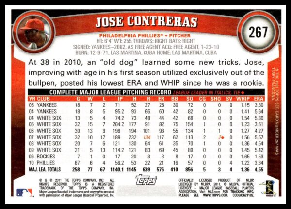 2011 Topps Jose Contreras #267 (Back)