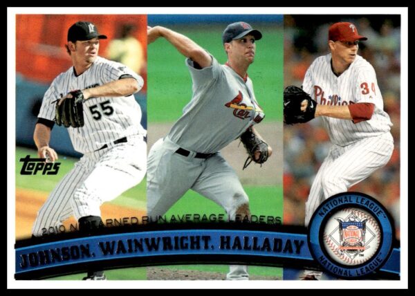 2011 Topps Josh Johnson / Adam Wainwright / Roy Halladay #82 (Front)