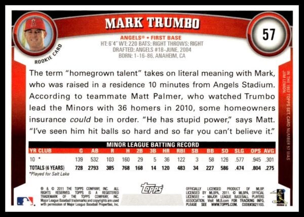 2011 Topps Mark Trumbo #57 (Back)