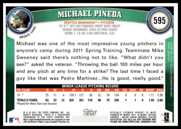 2011 Topps Michael Pineda #595 (Back)