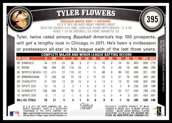 2011 Topps Tyler Flowers #395 (Back)