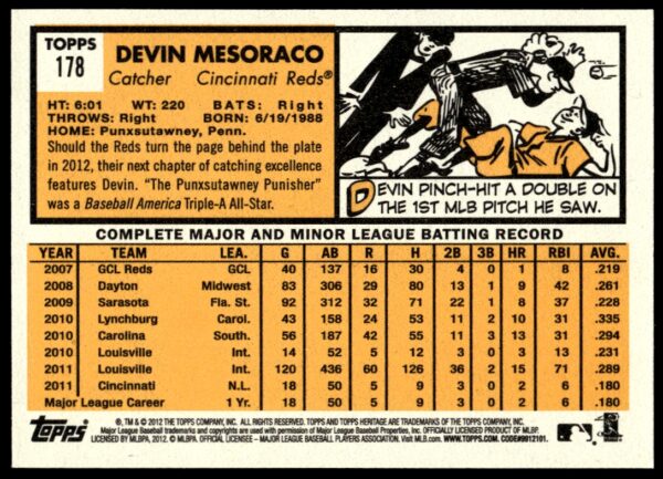 2012 Topps Heritage Devin Mesoraco #178 (Back)