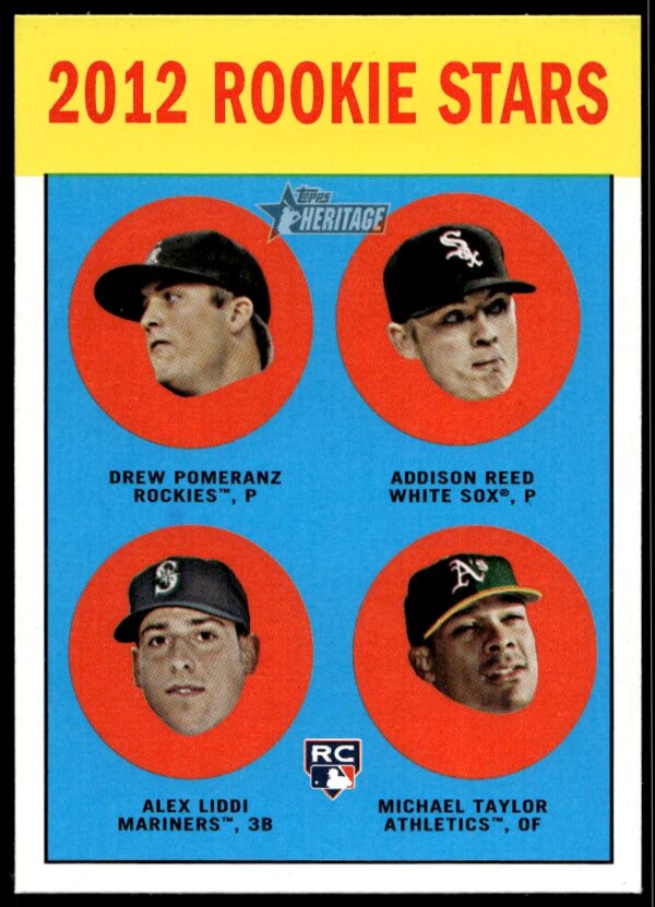 2012 Topps Heritage Drew Pomeranz / Addison Reed / Alex Liddi / Michael Taylor #253 (Front)