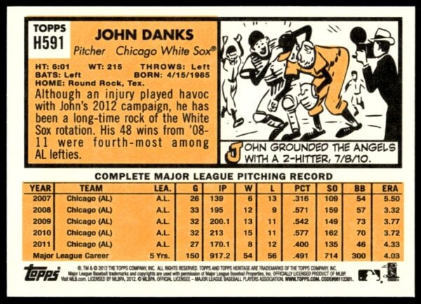 2012 Topps Heritage High Number John Danks #H591 (Back)