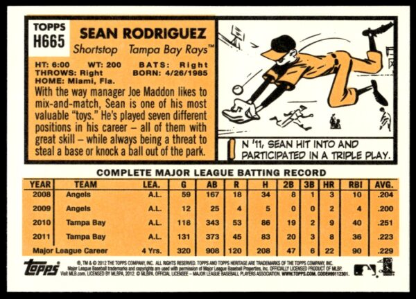 2012 Topps Heritage High Number Sean Rodriguez #H665 (Back)