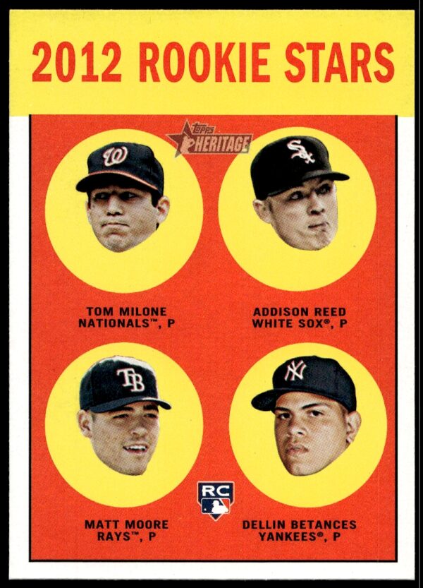 2012 Topps Heritage Tom Milone / Addison Reed / Matt Moore / Dellin Betances #286 (Front)