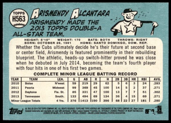 2014 Topps Heritage High Card Arismendy Alcantara #H563 (Back)