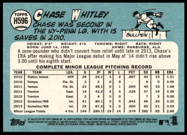 2014 Topps Heritage High Card Chase Whitley #H596 (Back)