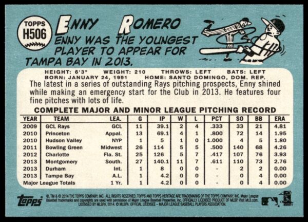 2014 Topps Heritage High Card Enny Romero #H506 (Back)