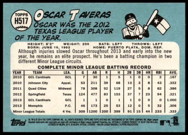 2014 Topps Heritage High Card Oscar Taveras #H517 (Back)