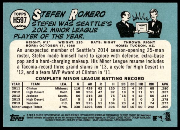 2014 Topps Heritage High Card Stefen Romero #H597 (Back)