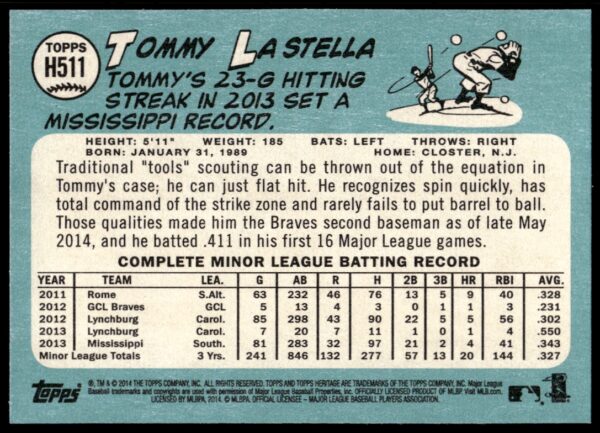 2014 Topps Heritage High Card Tommy La Stella #H511 (Back)