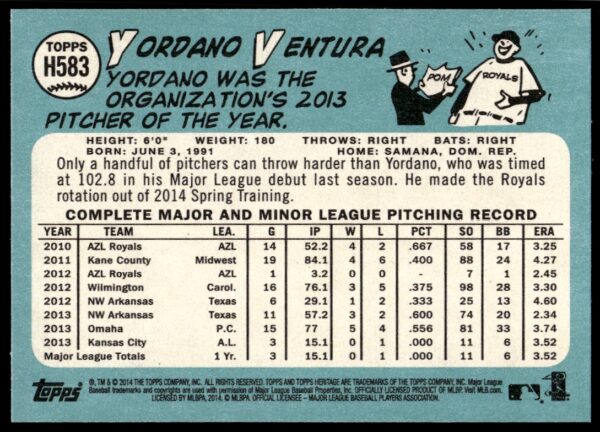 2014 Topps Heritage High Card Yordano Ventura #H583 (Back)