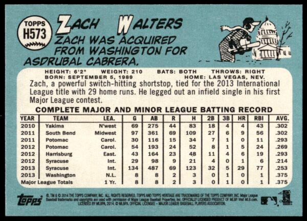 2014 Topps Heritage High Card Zach Walters #H573 (Back)