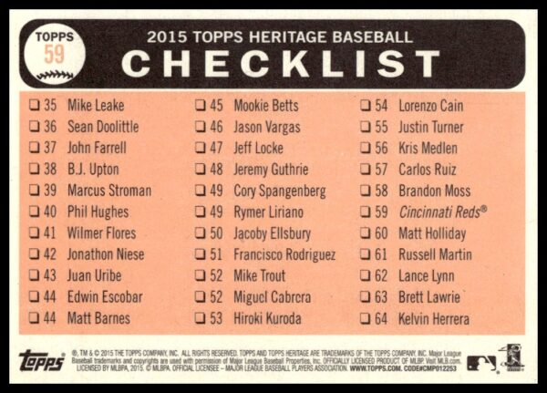 2015 Topps Heritage 4th Place NL Central Division #59 (Back)