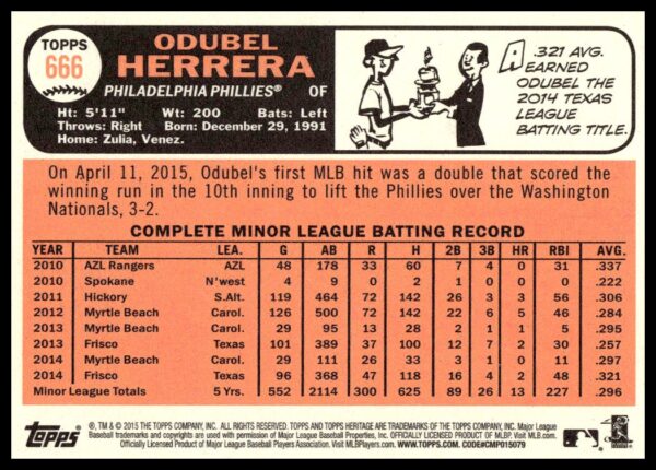 2015 Topps Heritage High Number Odubel Herrera #666 (Back)