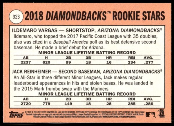 2018 Topps Heritage Jack Reinheimer / Ildemaro Vargas #323 (Back)