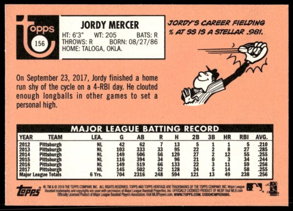 2018 Topps Heritage Jordy Mercer #156 (Back)