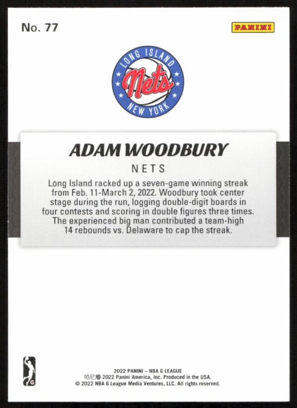 2021-22 Panini NBA G League Adam Woodbury #77 (Back)