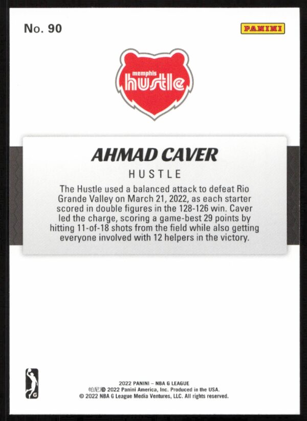 2021-22 Panini NBA G League Ahmad Caver #90 (Back)